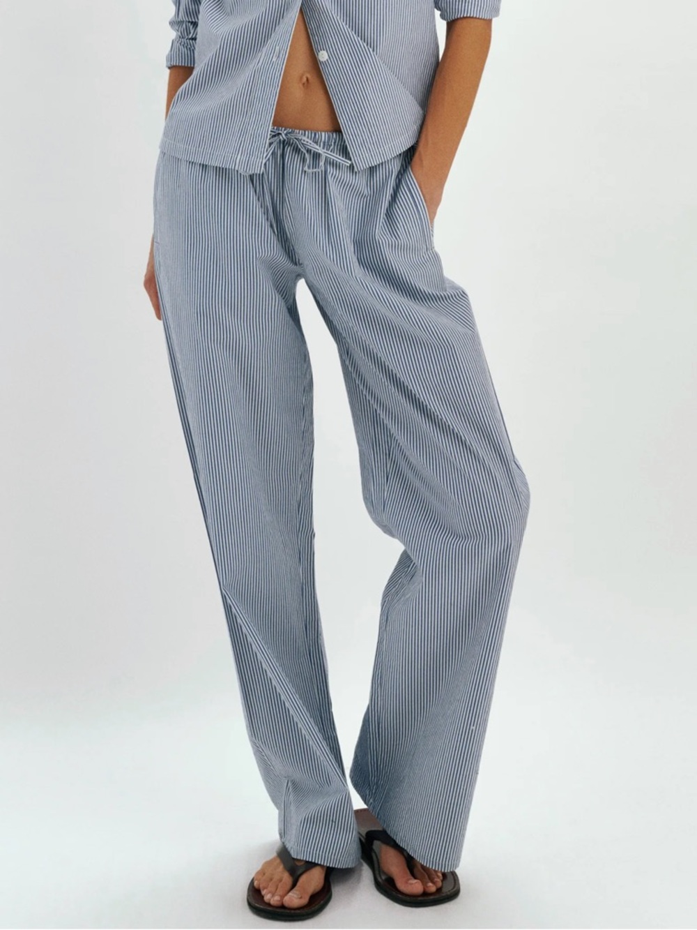 Suzie Kondi Cotton Poplin Pan Pants in navy stripe S NWOT
